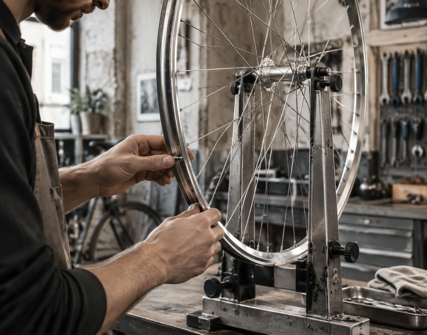 Wheel building in an independent bicycle workshop